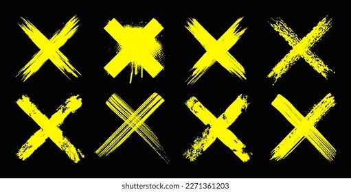 Colección de marcas X. Pintar el signo de la pinza de pincel, diferentes cruces de grunge. Signo vectorial de los trazos de pincel. Colección de Grunge x, con la mano cruzada. Marca - textura sucia. Conjunto de vectores	
