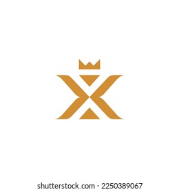 X Crown Logo Design With Gold Color