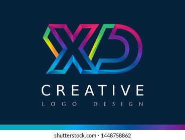 X D Logo. XD Letter Design Vector with Magenta blue and green yellow color