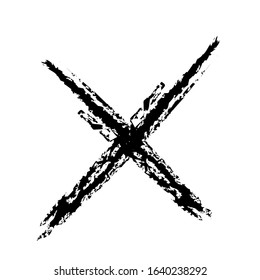 X or deny icon. Grunge X mark. Grunge letter X.