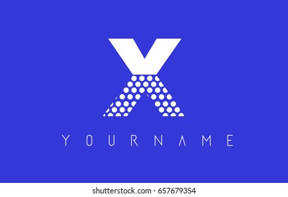 X Dotted Pattern Letter Logo Design Vector with Blue Background.