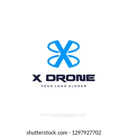 X Drone logo design template. creative sign. Universal vector icon. - Vector

