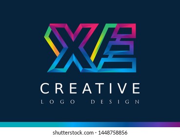 X E Logo. XE Letter Design Vector with Magenta blue and green yellow color
