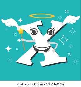 X - Fairy wings with alphabet, celebration background.