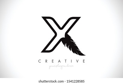 X Feather Letter Logo Icon Design With Feather Feather Creative Look Vector Illustration in Black and White Colors.
