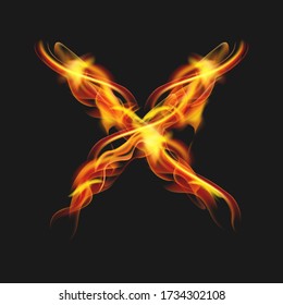 X FIRE. letter "X" fire or shades of horror, burning letters. Latin fonts from fire, collection of fonts. fire for creative business logos and GAME.