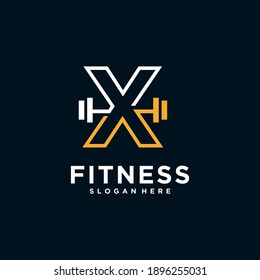 X fitness logo logo with Kettlebell fitness vector icon design and Barbell Fitness Gym Logo Design.
