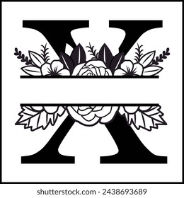 X Floral Split Monogram , Flower Monogram Clipart, Floral Letter Graphic, Alphabet Bundle |Split Monogram Alphabet | Split Monogram Frame Alphabet | Cut File for Circuit, Silhouette svg