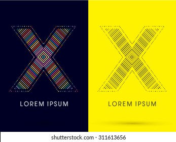 X ,Font , colorful light movement, designed using colorful line and black and white line, graphic vector.