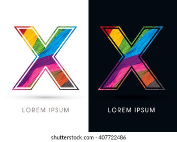 Fuente X , onda colorida, diseñada con un vector gráfico de brocha de color