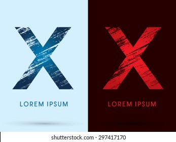 X ,Font Cool and Hot, Ice and Fire, grunge destroy, graphic vector.