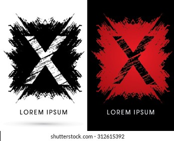 X ,Font, Designed Using Grunge Brush On Scratch Background, Graphic Vector.