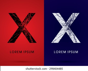 X ,Font , destroy, broken mirror,  broken glass, graphic vector.