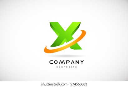 x green 3d letter technology media alphabet vector company logo icon sign design template