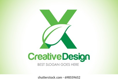 X Green Leaf Letter Design Logo. Eco Bio Leaf Letters Icon Illustration Vetor Logo.