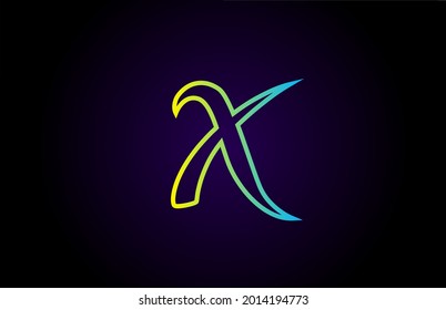 X verde amarillo creativo letra manuscrita manuscrita logotipo para marca y negocios. Diseño para la escritura y la identidad corporativa con plantilla de icono