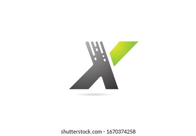X grey black green letter logo alphabet design icon for business and company. Suitable for catchy logotype