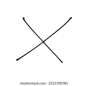 X grunge mark, hand drawn vector icon. Pen strokes. Abstract cross shape
