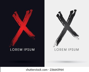 X grungy font,cross, brush, logo, symbol, icon, graphic, vector .