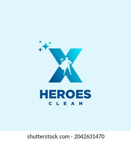 X hero Initial letter Cleaning Service Simple Modern Logo Idea.