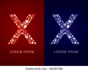 X ,hot and cool font, designed using red and blue dot graphic vector.