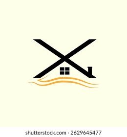 X and house combination logo design template