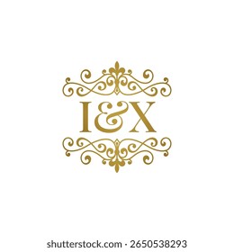 I X inisial logo ornamen emas. Huruf IX esperluette et pernikahan atau simbol mitra bisnis.