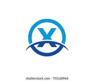 X initial circle company logo blue