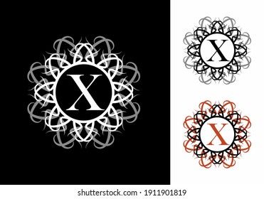 X initial letter in circle complex frame design