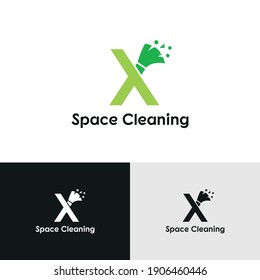 X initial letter combine with broom for cleaning service, house maintenance, repair, housecleaning, logo vector template concept