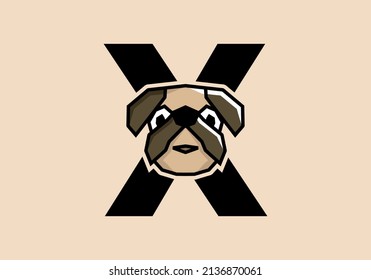 X initial letter with cute doggy head design