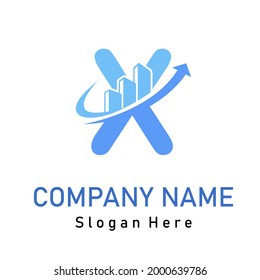 X Initial Letter Graph Upward Grow Up Logo Idea for Finance, Accountant, Management, Trading, Economy Business Company Brand Logo