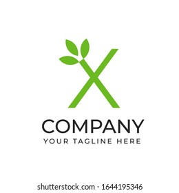 X initial letter with leaf plant shape logo template, vector file eps 10 text and color is easy to edit