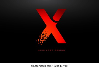 X Initial Letter Logo Design with Digital Pixels in Red Colors.