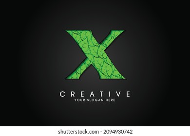 X initial letter logo with leaves. Ecological font. Green Leaves font. Vector illustration.