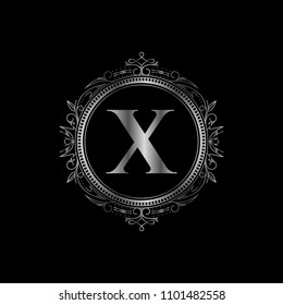 X initial letter logo with luxury ornament. Silver color edition