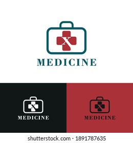 x initial letter Medical cross and bag for medical, medicine, hospital, drugstore, apothecary, pharmacy logo concept design vector