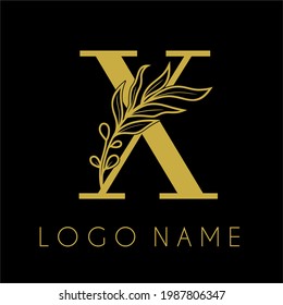 X Anfangsbuchstabe Moderne minimalistische weibliche Olive Leaves Logo Design Vorlage. Kosmetik, Spa, Salon, Schmuck, Identität der Hotelmarke