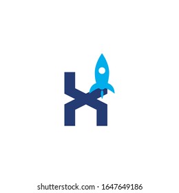 X initial letter with rocket design logo, elements, icons, symbols, abstract, shapes. Creative inspiration idea with flat style for business company, template collection, marketing promotions.