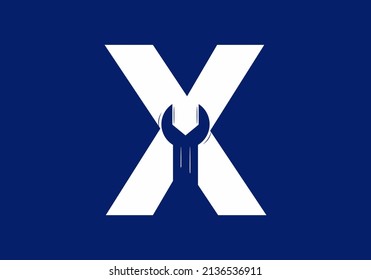 X initial letter with wrench shape design