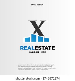X Concepto de logotipo inicial con vector de plantilla de construcción.