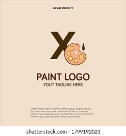 X initial logo design with palette and paint brush