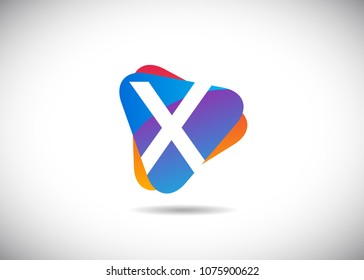 X initial logo in triangle shape and colorful background