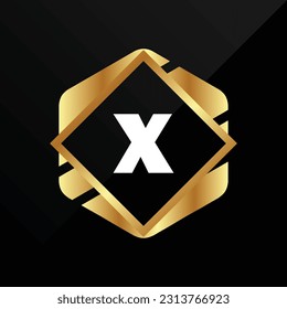 X Letra oro de lujo inicial Tipo de letra Símbolo de logotipo Icono Elegancia simple