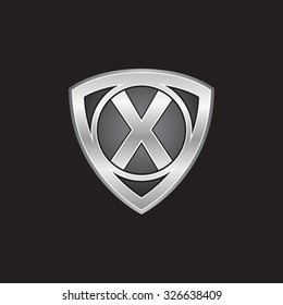 X initial triangle circle shield silver