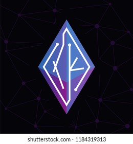 X K Initial letter block chain logo icon vector template. Looping mono line circuit letter on rhombus cube logo