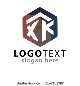 X K Initial letter hexagonal logo vector