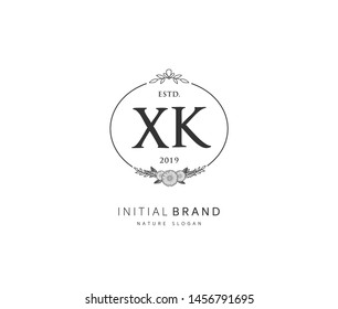 X K XK Beauty vector initial logo, handwriting logo of initial signature, wedding, fashion, jewerly, boutique, floral and botanical with creative template for any company or business.
