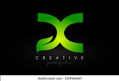 X Leaf Letter Logo Icon Design in Green Colors. Eco Bio Letter Design Vector Illustration.