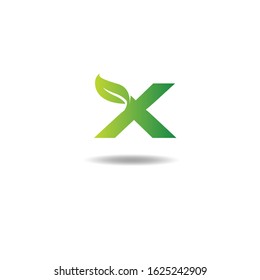 X Leaf Letter Logo Icon Design in Green Colors. Eco Bio Letter Design Vector Illustration.